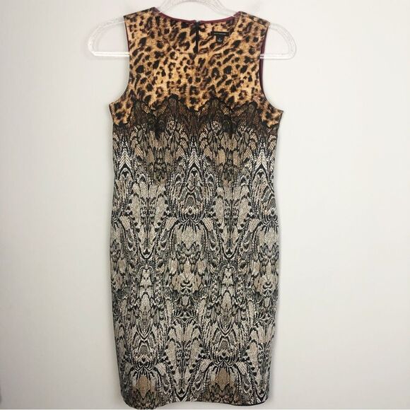 ANN TAYLOR | Animal Print Leopard & Lace Print Sheath Dress Women’s Size 2 - Picture 3 of 11